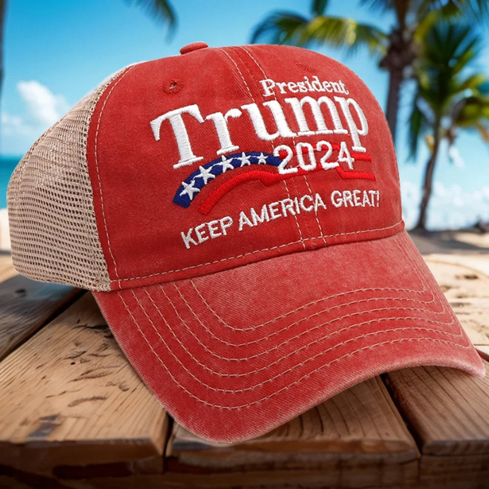 Trump Hat Embroidered Mesh Cap Retro Baseball Hat Adjustable Trump Baseball Cap 