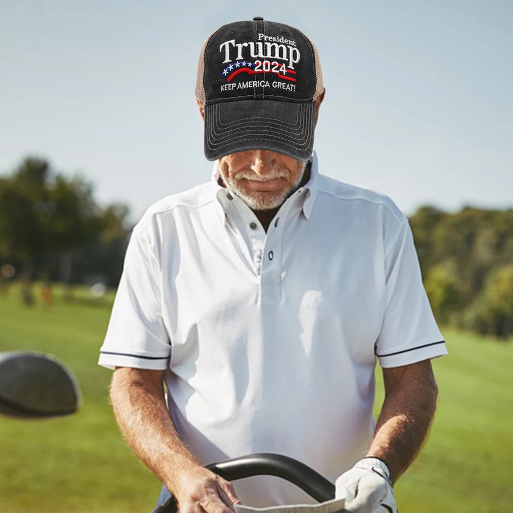 Trump Hat Embroidered Mesh Cap Retro Baseball Hat Adjustable Trump Baseball Cap 