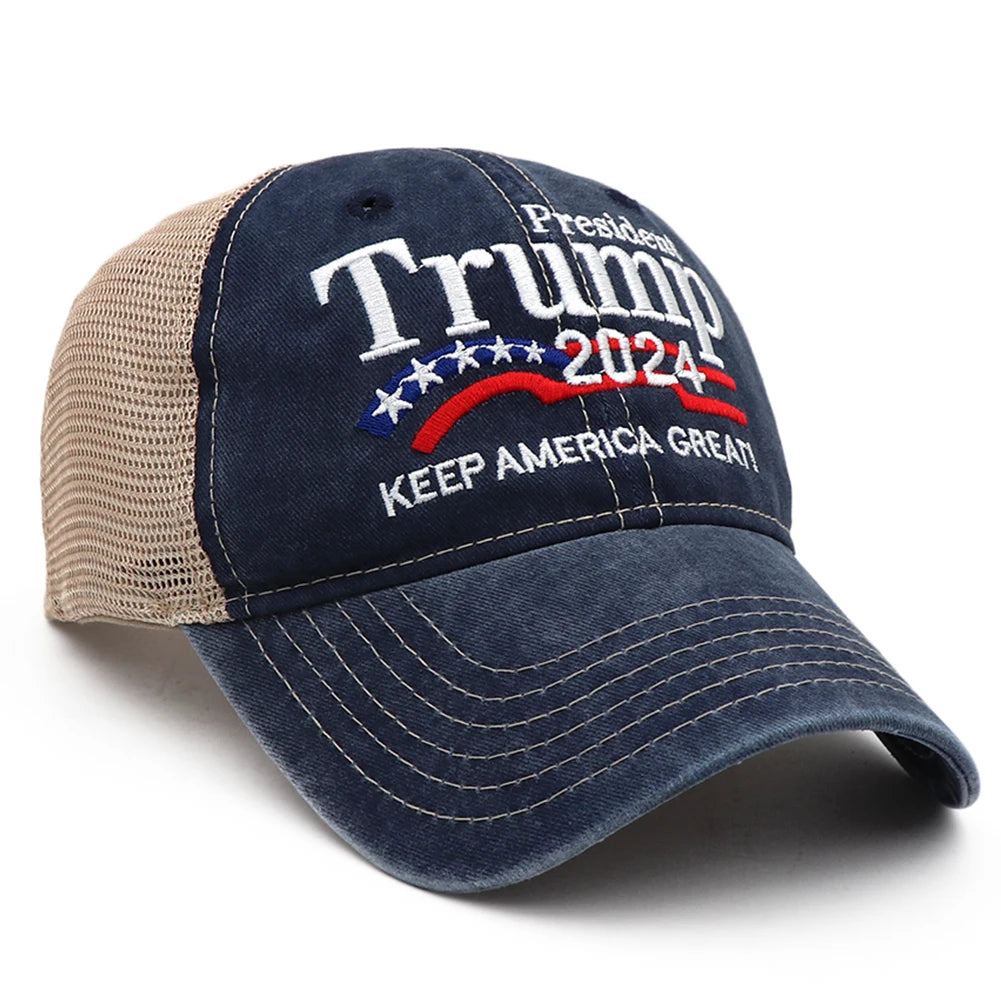 Trump Hat Embroidered Mesh Cap Retro Baseball Hat Adjustable Trump Baseball Cap 