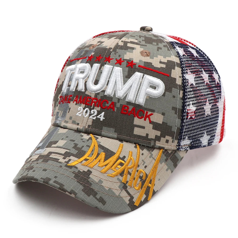 Trump Hat Embroidered Mesh Cap Retro Baseball Hat Adjustable Trump Baseball Cap 