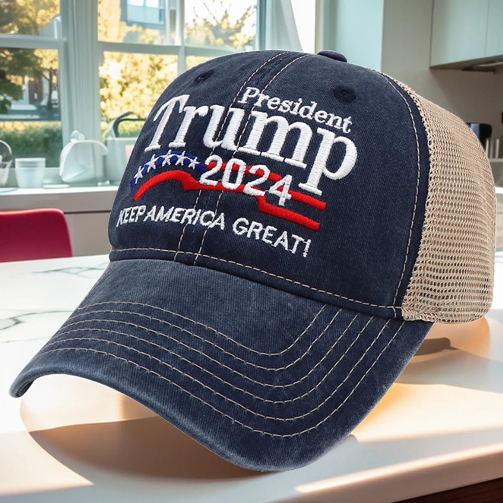 Trump Hat Embroidered Mesh Cap Retro Baseball Hat Adjustable Trump Baseball Cap 