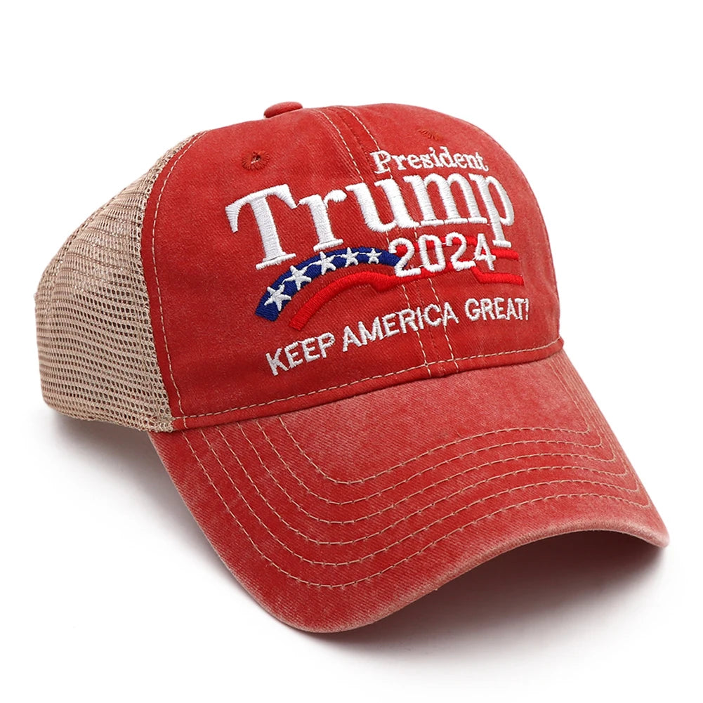 Trump Hat Embroidered Mesh Cap Retro Baseball Hat Adjustable Trump Baseball Cap 