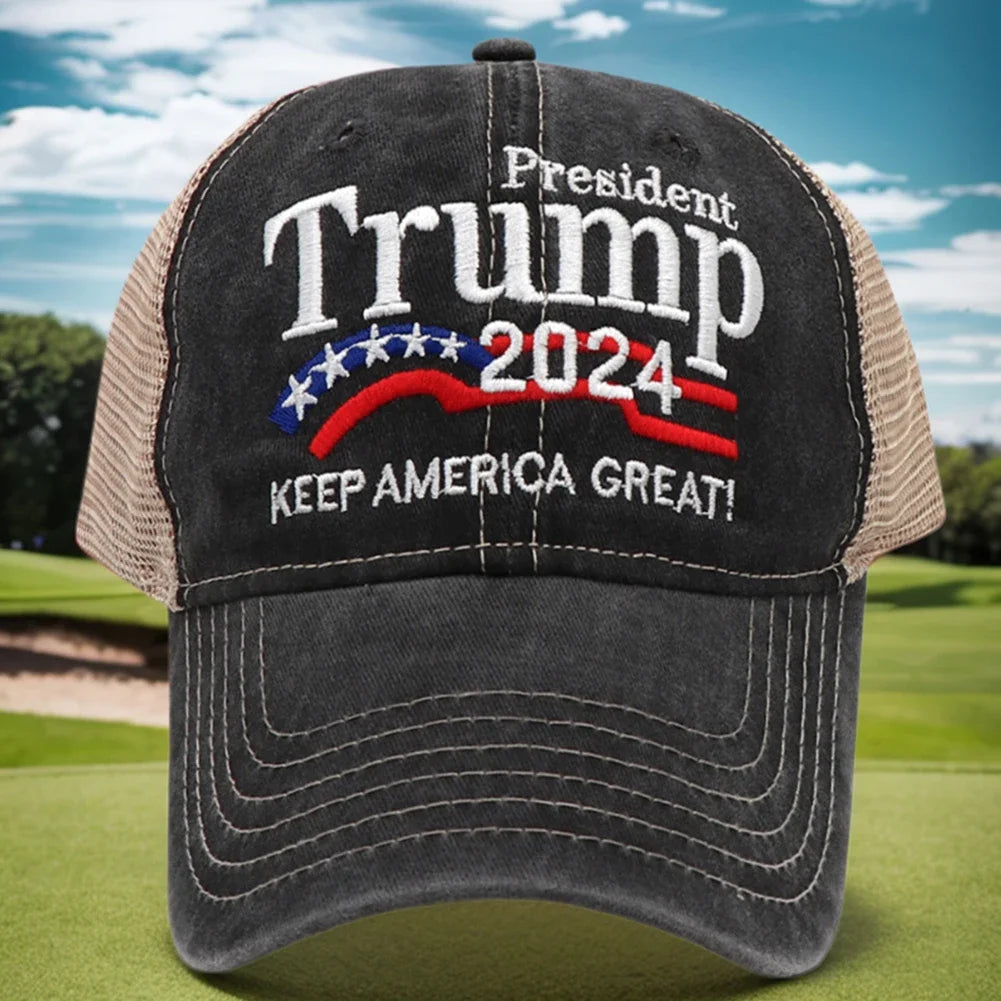 Trump Hat Embroidered Mesh Cap Retro Baseball Hat Adjustable Trump Baseball Cap 