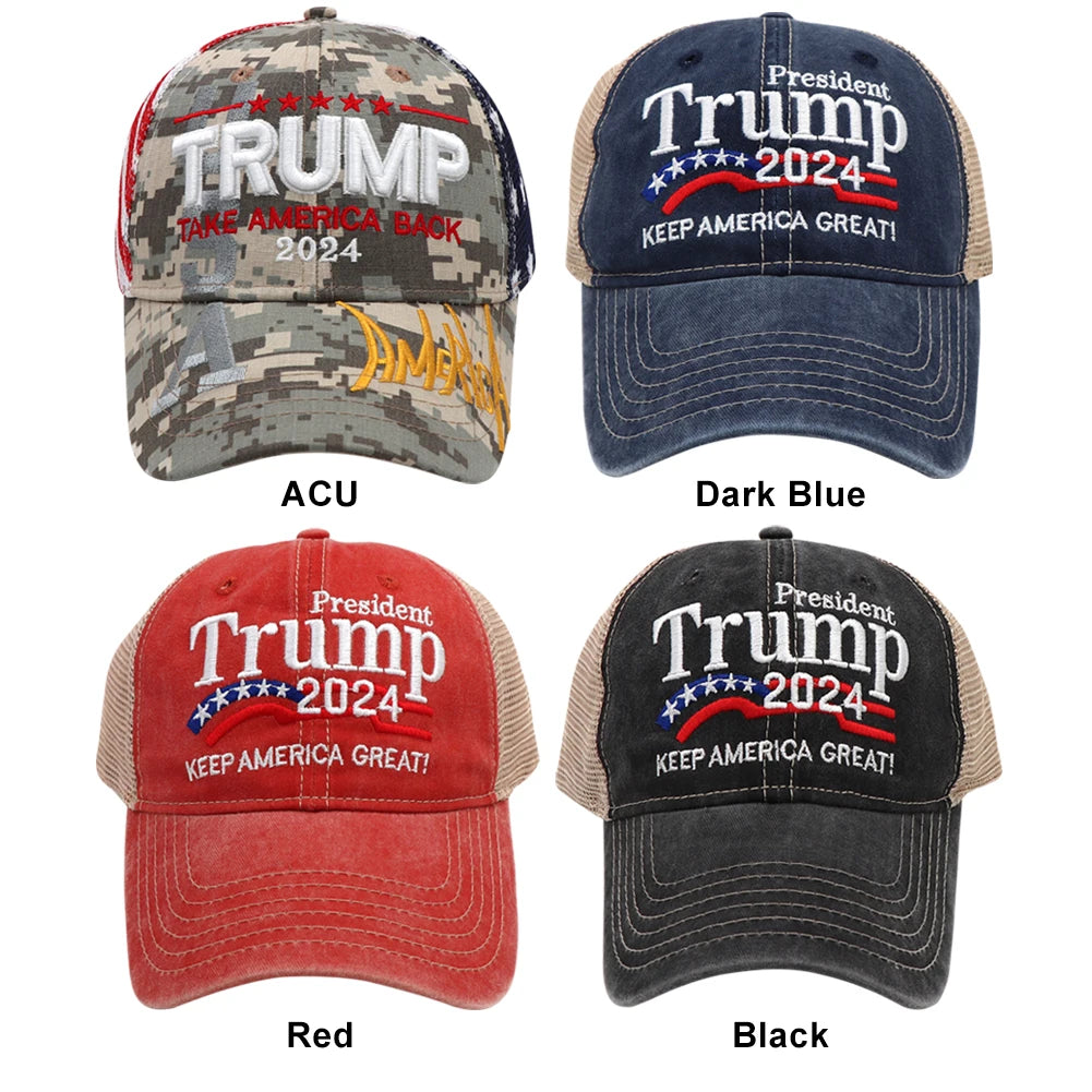 Trump Hat Embroidered Mesh Cap Retro Baseball Hat Adjustable Trump Baseball Cap 
