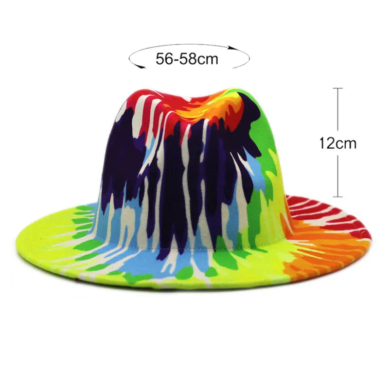 Fedora hat autumn winter men retro fashion tie-dye felt jazz Panama hat wedding hat