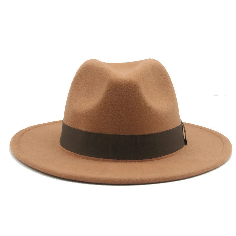 Formal Hat Fedora Classic Beige New Cap Gentlemen Woolen Jazz Wedding Church Bowler Felt Large Eaves Hat