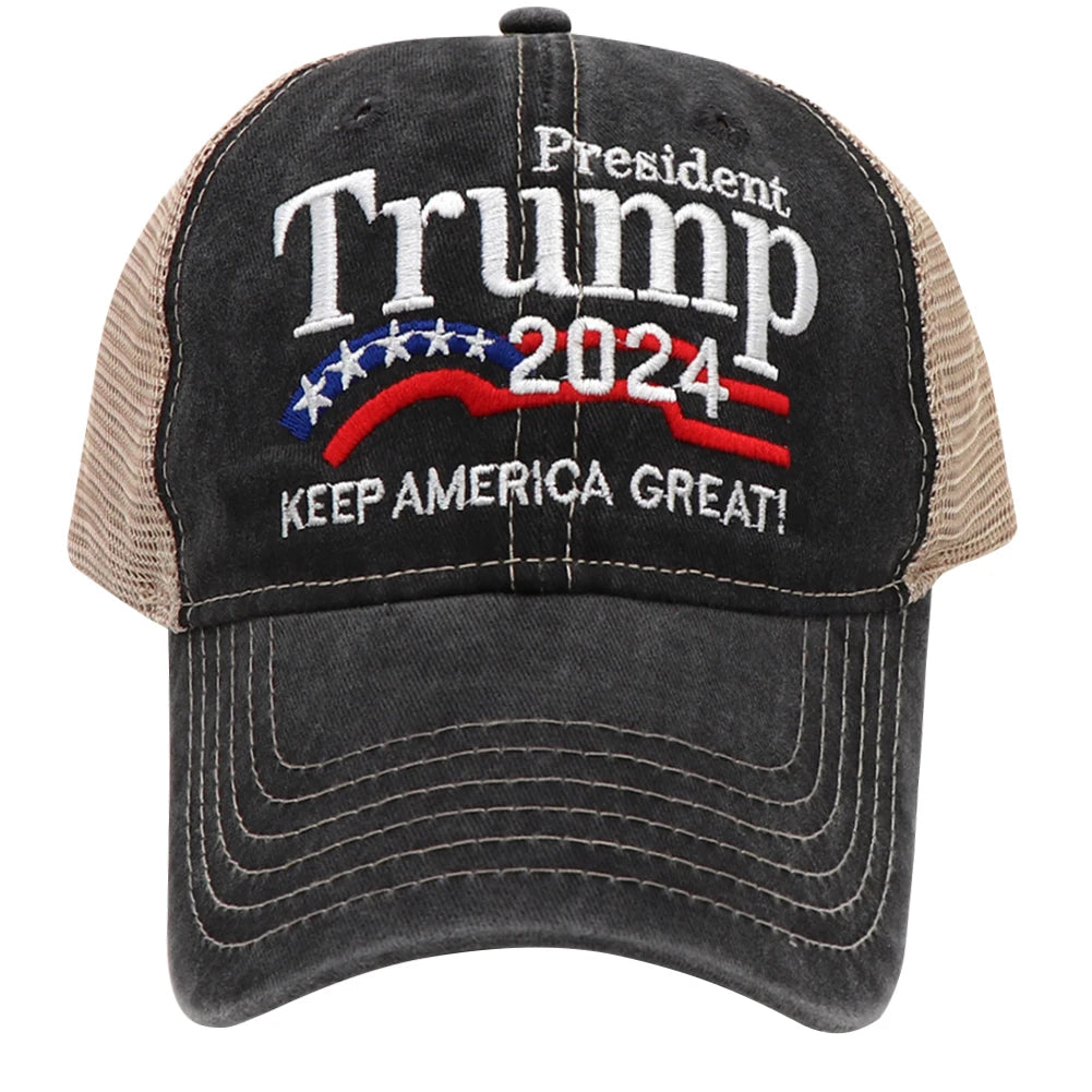 Trump Hat Embroidered Mesh Cap Retro Baseball Hat Adjustable Trump Baseball Cap ﻿