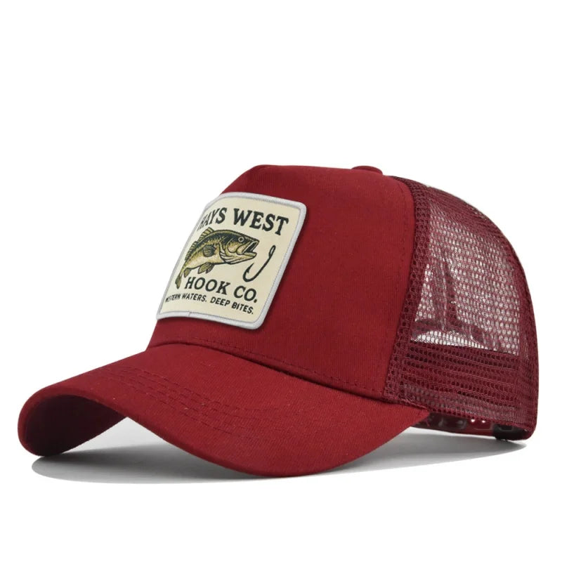 Fishing Cartoon Snapback Baseball Cap Hip Hop Dad Mesh Hat Trucker Hat Outdoor Sports Cycling Travel SunHat