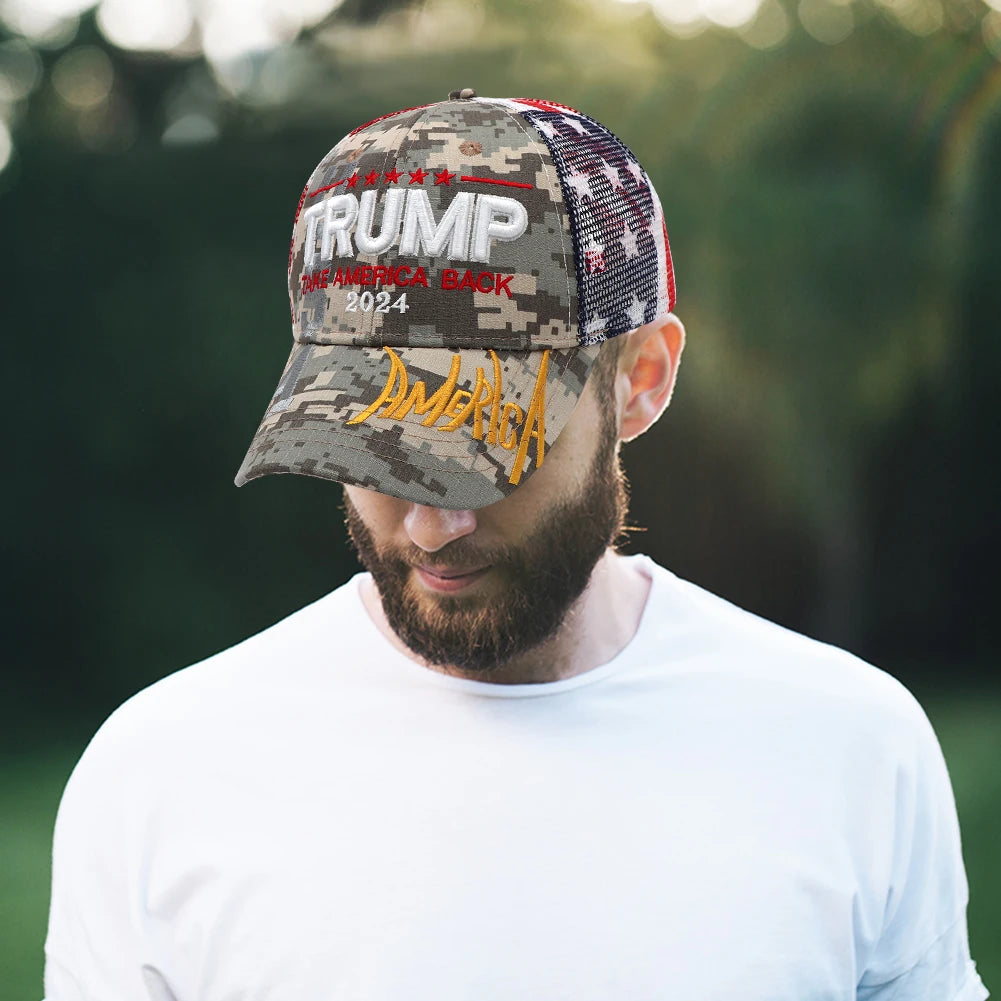 Trump Hat Embroidered Mesh Cap Retro Baseball Hat Adjustable Trump Baseball Cap ﻿