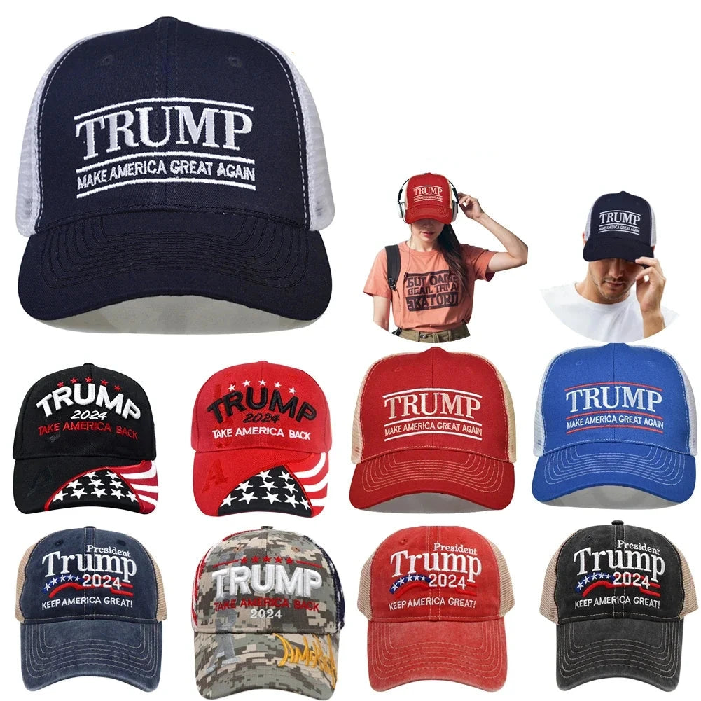 Trump Hat Embroidered Mesh Cap Retro Baseball Hat Adjustable Trump Baseball Cap ﻿