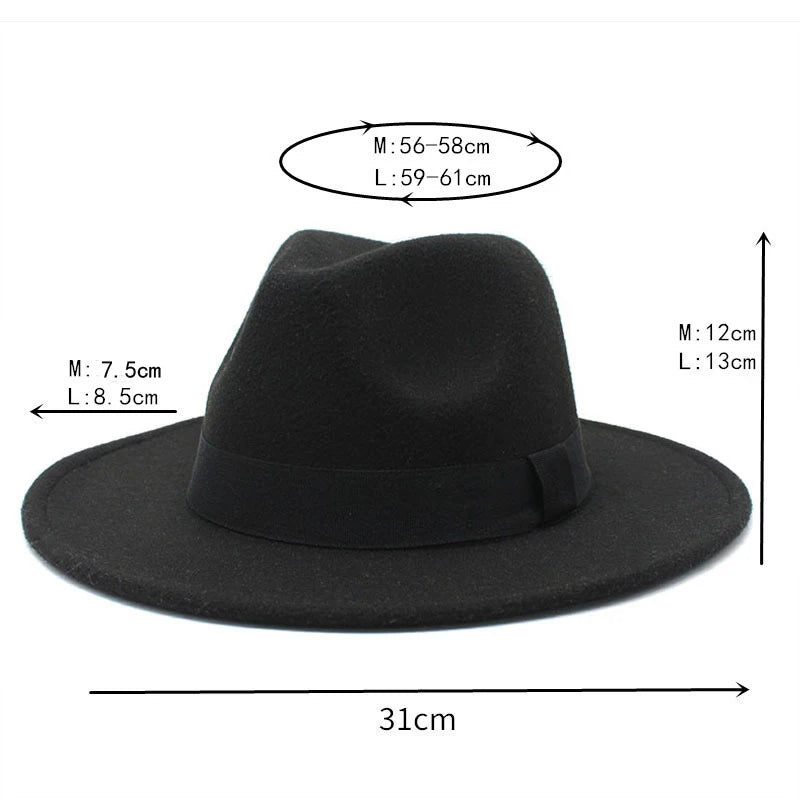 Formal Hat Fedora Classic Beige New Cap Gentlemen Woolen Jazz Wedding Church Bowler Felt Large Eaves Hat