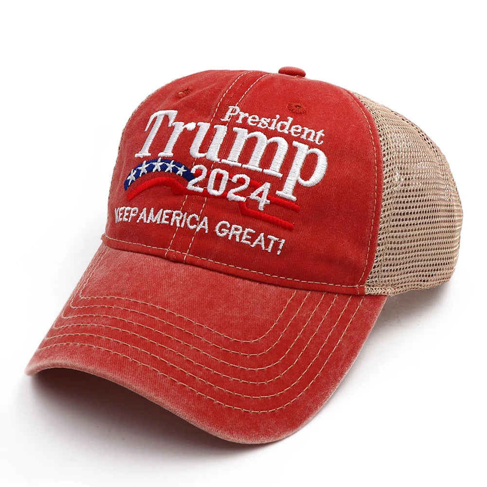 Trump Hat Embroidered Mesh Cap Retro Baseball Hat Adjustable Trump Baseball Cap ﻿