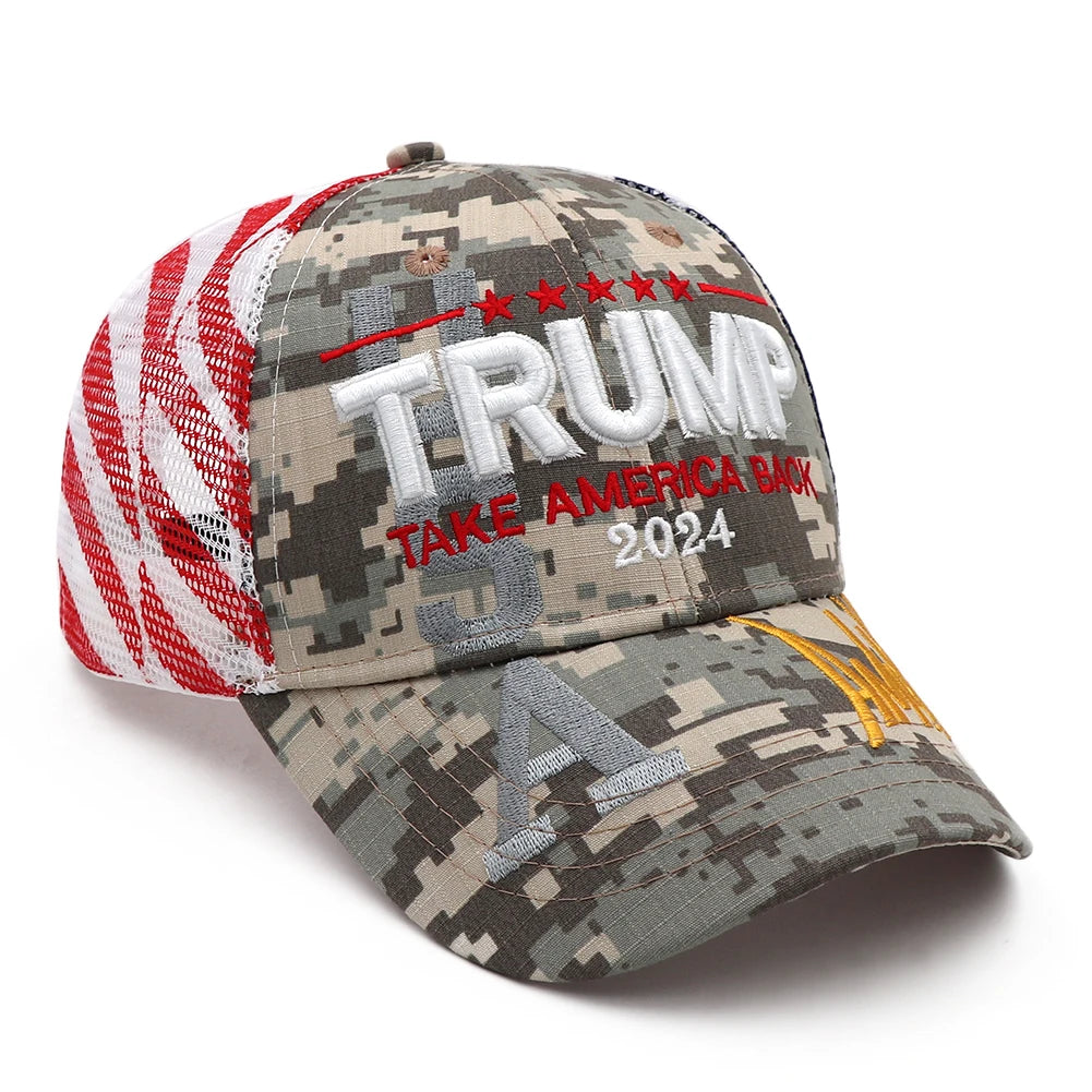 Trump Hat Embroidered Mesh Cap Retro Baseball Hat Adjustable Trump Baseball Cap ﻿