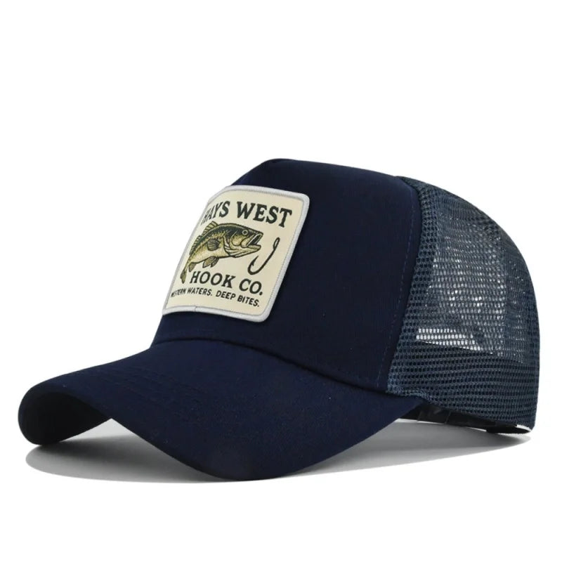 Fishing Cartoon Snapback Baseball Cap Hip Hop Dad Mesh Hat Trucker Hat Outdoor Sports Cycling Travel SunHat