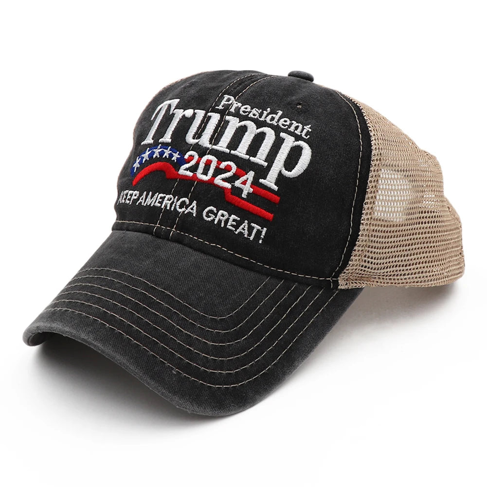 Trump Hat Embroidered Mesh Cap Retro Baseball Hat Adjustable Trump Baseball Cap ﻿