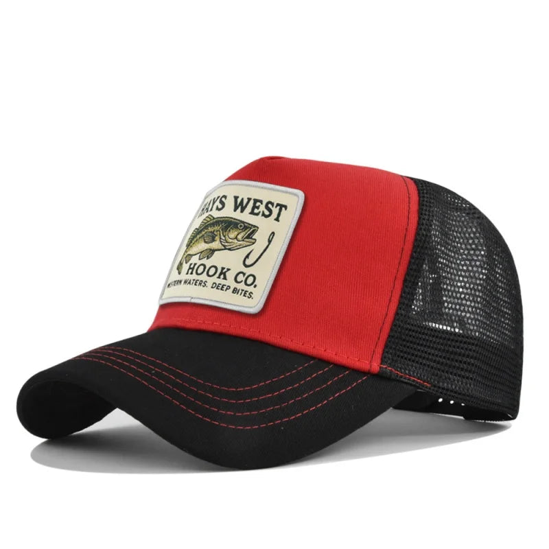 Fishing Cartoon Snapback Baseball Cap Hip Hop Dad Mesh Hat Trucker Hat Outdoor Sports Cycling Travel SunHat