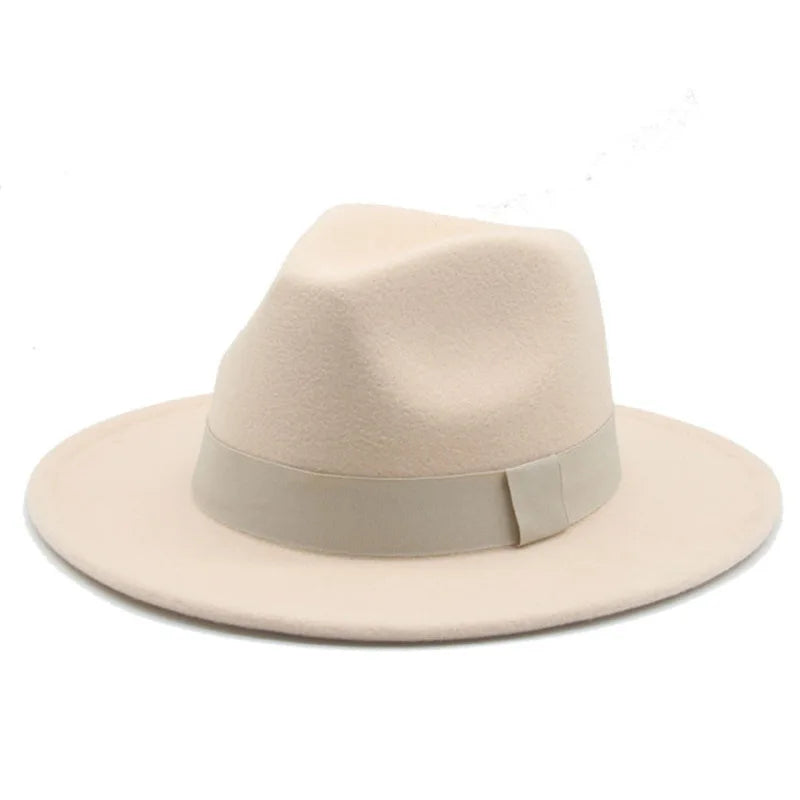 Formal Hat Fedora Classic Beige New Cap Gentlemen Woolen Jazz Wedding Church Bowler Felt Large Eaves Hat