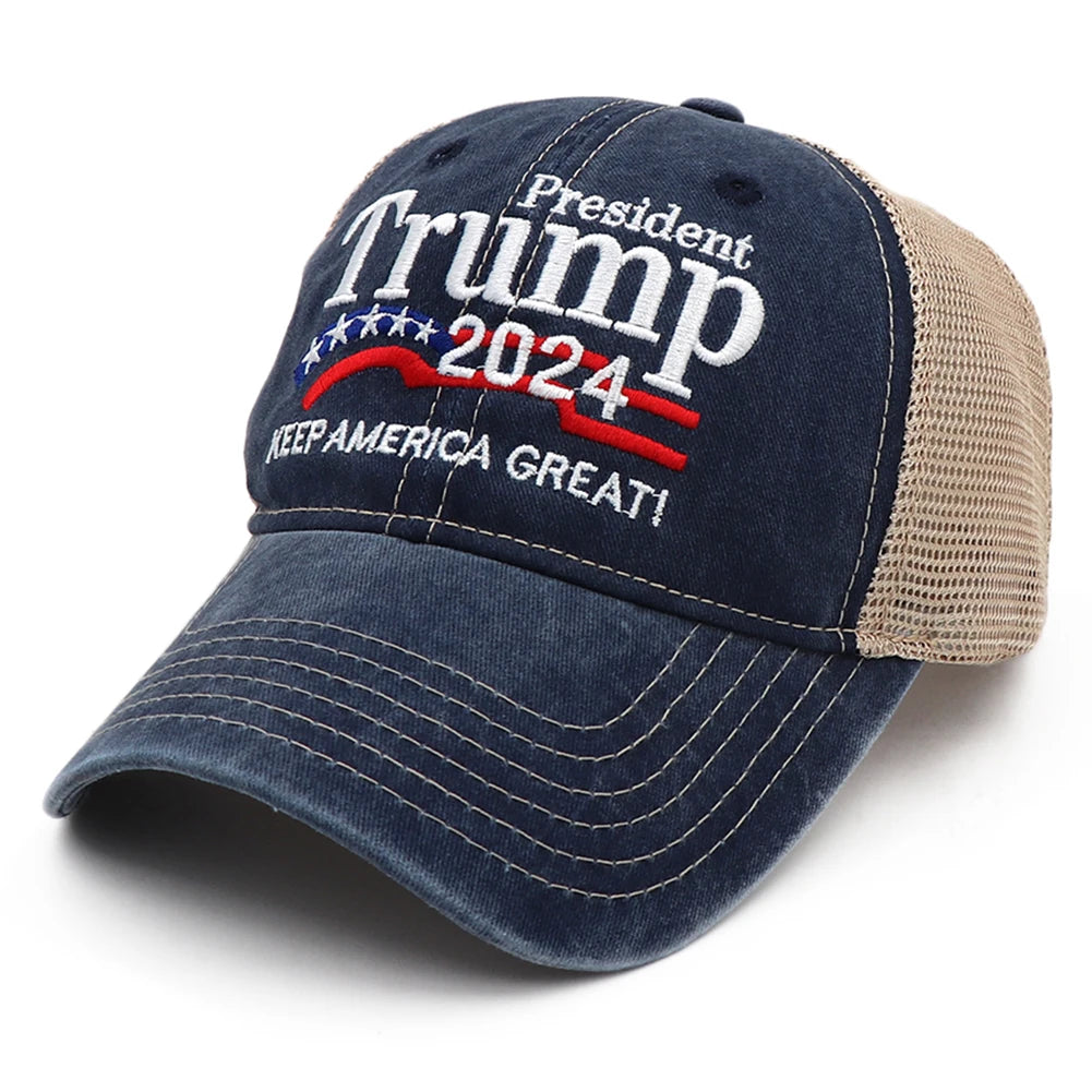 Trump Hat Embroidered Mesh Cap Retro Baseball Hat Adjustable Trump Baseball Cap ﻿