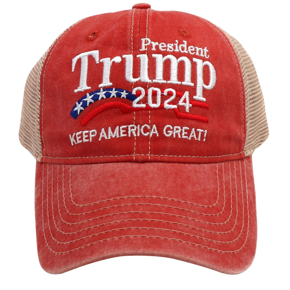 Trump Hat Embroidered Mesh Cap Retro Baseball Hat Adjustable Trump Baseball Cap ﻿