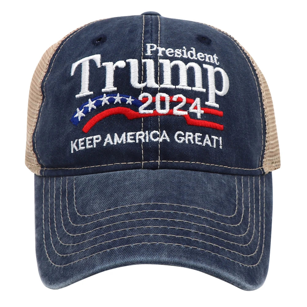 Trump Hat Embroidered Mesh Cap Retro Baseball Hat Adjustable Trump Baseball Cap ﻿