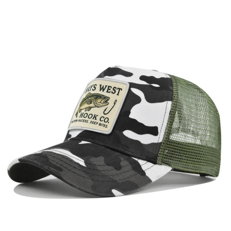 Fishing Cartoon Snapback Baseball Cap Hip Hop Dad Mesh Hat Trucker Hat Outdoor Sports Cycling Travel SunHat