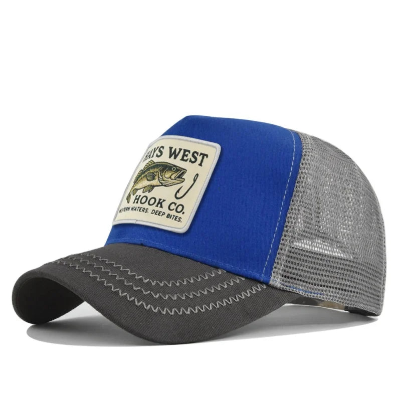 Fishing Cartoon Snapback Baseball Cap Hip Hop Dad Mesh Hat Trucker Hat Outdoor Sports Cycling Travel SunHat