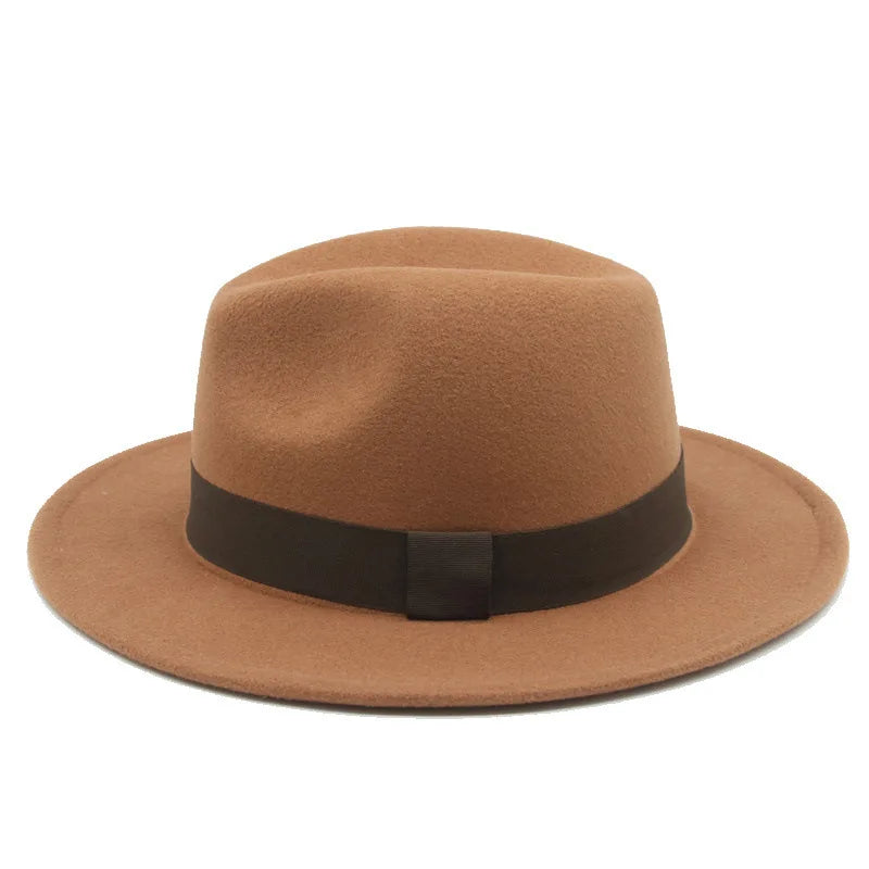 Formal Hat Fedora Classic Beige New Cap Gentlemen Woolen Jazz Wedding Church Bowler Felt Large Eaves Hat