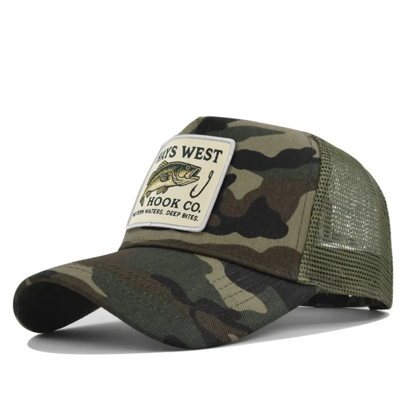 Fishing Cartoon Snapback Baseball Cap Hip Hop Dad Mesh Hat Trucker Hat Outdoor Sports Cycling Travel SunHat