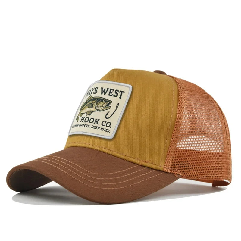 Fishing Cartoon Snapback Baseball Cap Hip Hop Dad Mesh Hat Trucker Hat Outdoor Sports Cycling Travel SunHat