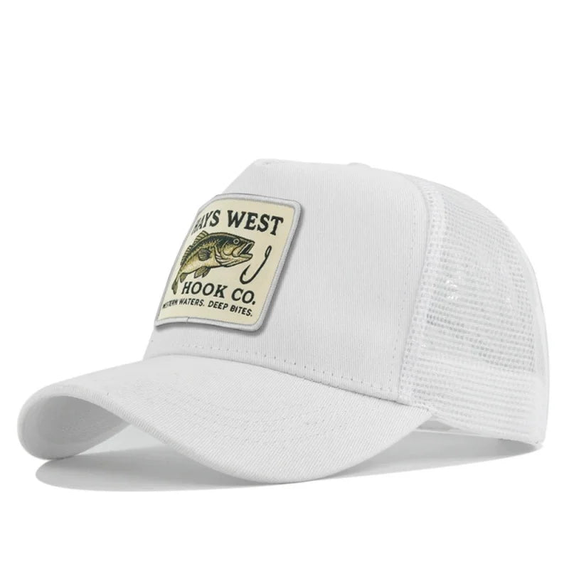 Fishing Cartoon Snapback Baseball Cap Hip Hop Dad Mesh Hat Trucker Hat Outdoor Sports Cycling Travel SunHat