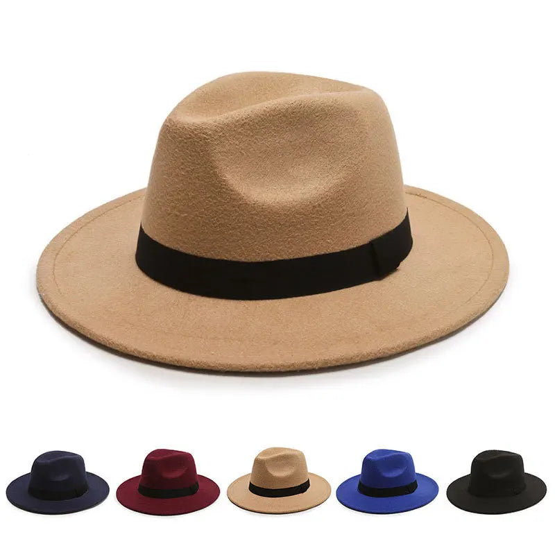 Formal Hat Fedora Classic Beige New Cap Gentlemen Woolen Jazz Wedding Church Bowler Felt Large Eaves Hat