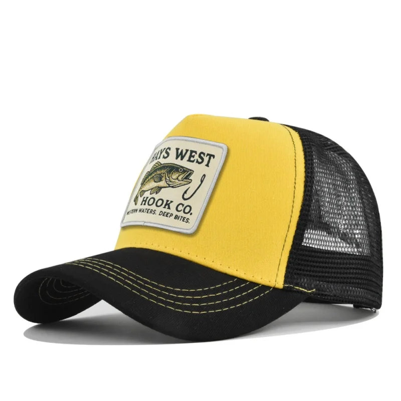 Fishing Cartoon Snapback Baseball Cap Hip Hop Dad Mesh Hat Trucker Hat Outdoor Sports Cycling Travel SunHat