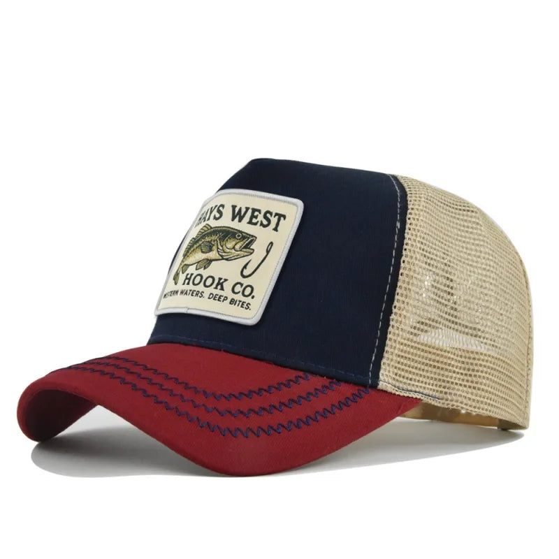 Fishing Cartoon Snapback Baseball Cap Hip Hop Dad Mesh Hat Trucker Hat Outdoor Sports Cycling Travel SunHat