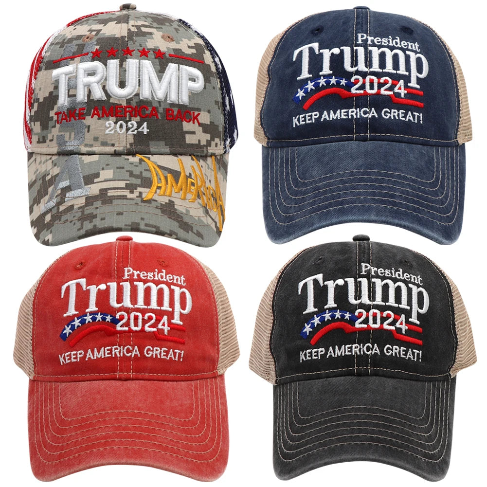 Trump Hat Embroidered Mesh Cap Retro Baseball Hat Adjustable Trump Baseball Cap ﻿