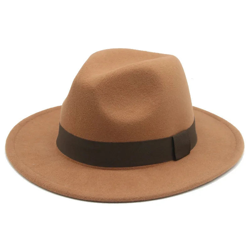 Formal Hat Fedora Classic Beige New Cap Gentlemen Woolen Jazz Wedding Church Bowler Felt Large Eaves Hat