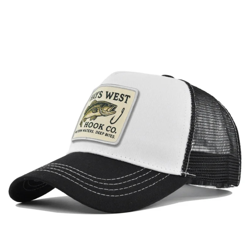 Fishing Cartoon Snapback Baseball Cap Hip Hop Dad Mesh Hat Trucker Hat Outdoor Sports Cycling Travel SunHat
