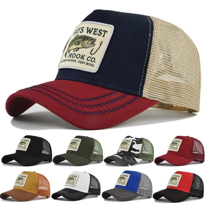 Fishing Cartoon Snapback Baseball Cap Hip Hop Dad Mesh Hat Trucker Hat Outdoor Sports Cycling Travel SunHat