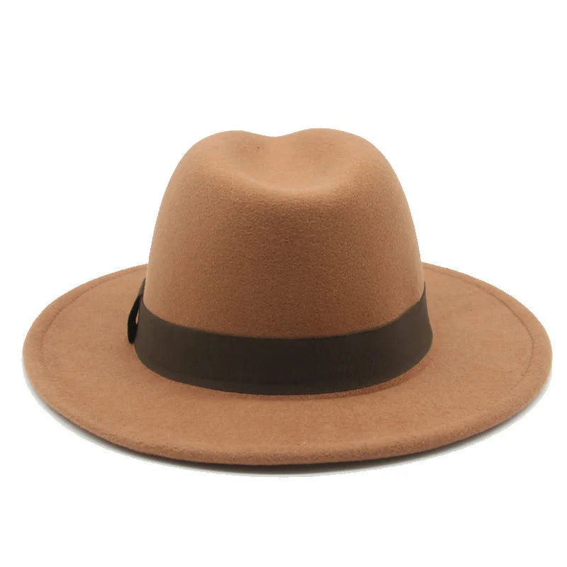 Formal Hat Fedora Classic Beige New Cap Gentlemen Woolen Jazz Wedding Church Bowler Felt Large Eaves Hat