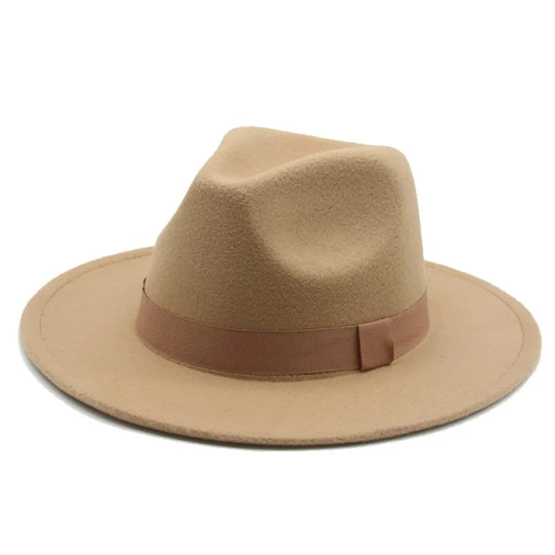 Formal Hat Fedora Classic Beige New Cap Gentlemen Woolen Jazz Wedding Church Bowler Felt Large Eaves Hat