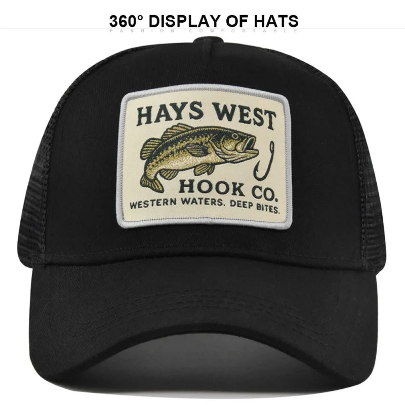 Fishing Cartoon Snapback Baseball Cap Hip Hop Dad Mesh Hat Trucker Hat Outdoor Sports Cycling Travel SunHat