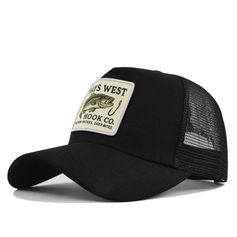 Fishing Cartoon Snapback Baseball Cap Hip Hop Dad Mesh Hat Trucker Hat Outdoor Sports Cycling Travel SunHat