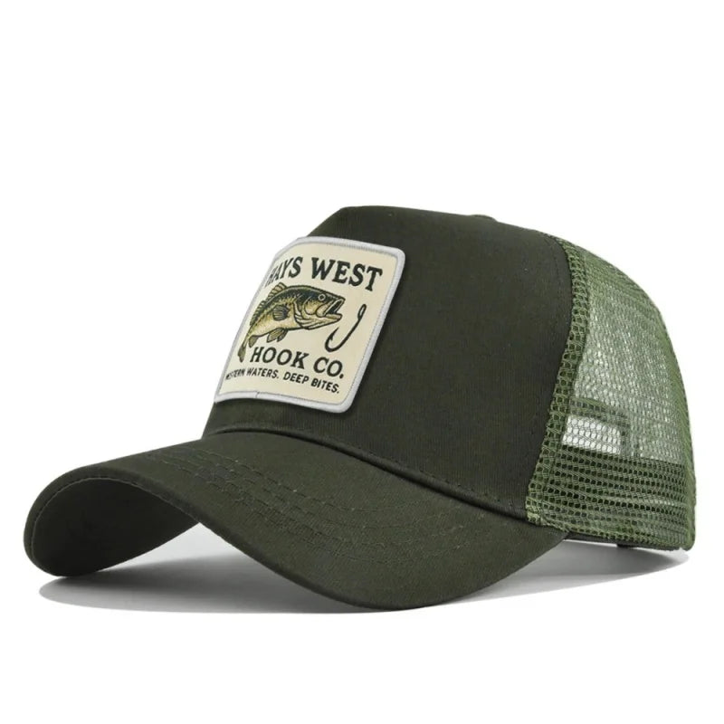 Fishing Cartoon Snapback Baseball Cap Hip Hop Dad Mesh Hat Trucker Hat Outdoor Sports Cycling Travel SunHat